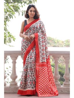 Anjaneya Sarees - Beige Cotton Silk Printed Designer Saree with Unstitched Blouse