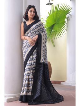 Anjaneya Sarees - Grey Cotton Silk Printed Designer Saree with Unstitched Blouse