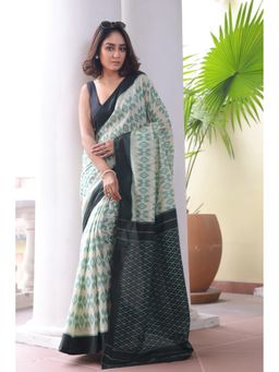 Anjaneya Sarees - Green Cotton Silk Printed Designer Saree with Unstitched Blouse