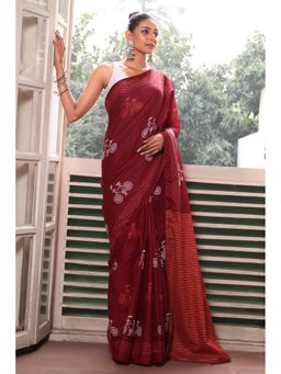 Anjaneya Sarees - Maroon Cotton Silk Printed Designer Saree with Unstitched Blouse