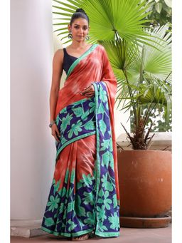 Anjaneya Sarees - Red Cotton Silk Printed Designer Saree with Unstitched Blouse