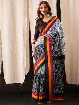 Anjaneya Sarees - Cotton Silk Printed Designer Saree with Unstitched Blouse