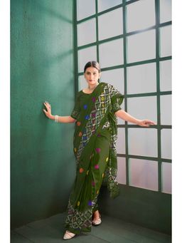 Anjaneya Sarees - Green Cotton Silk Printed Designer Saree with Unstitched Blouse
