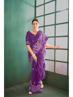 Anjaneya Sarees - Purple Cotton Silk Printed Designer Saree with Unstitched Blouse