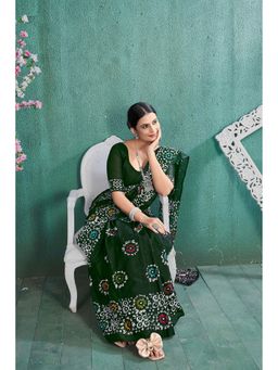 Anjaneya Sarees - Olive Cotton Silk Floral Printed Designer Saree with Unstitched Blouse