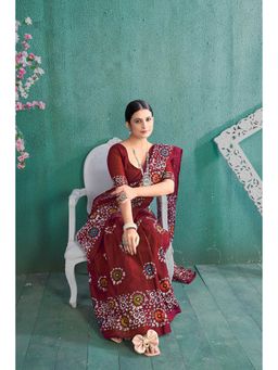 Anjaneya Sarees - Maroon Cotton Silk Floral Printed Designer Saree with Unstitched Blouse