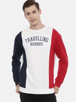 3PIN - Men White Colourblocked Sweatshirt