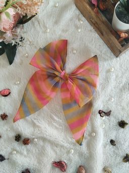 Label Kanupriya - Multi Floral Frosted Stripes Short Bow Hair Clip