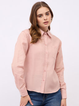 Styli - Women Solid Regular Fit Length Drop Shoulder Shirt Peach