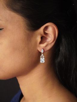 Niscka - Gold Plated White Zircon Stone Earrings