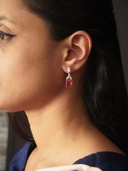 Niscka - Gold Plated Red and White Zircon Stone Earrings