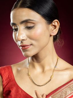 Niscka - Gold and Silver Plated Mangalsutra with Black Beads and White Zircon