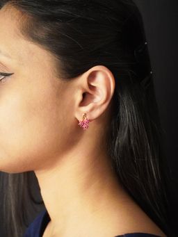 Niscka - Gold Plated Pink Stone Floral Design Earrings