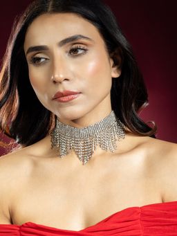 Niscka - Silver-plated White CZ Stone Multilayer Waterfall Necklace