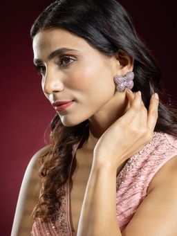 Niscka - Pink and White American Diamond Butterfly Stud Earrings