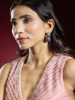 Niscka - Black Rhodium-Plated Purple and White Diamond Round Shape Earrings