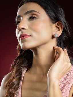 Niscka - Silver White American Diamond Round Stud Earrings