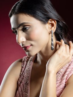 Niscka - Black Rhodium-Plated Black and White CZ Long Earrings