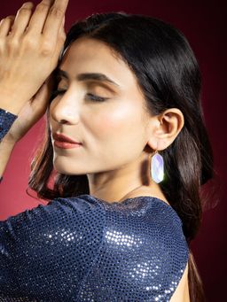 Niscka - Gold-Plated Hexagon Aqua Blue Earrings