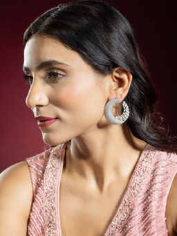 Niscka - Silver Rhodium-Plated White American Diamond Hoops Earrings