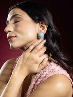 Niscka - Silver Rhodium-Plated White and Blue Round Stud Earrings