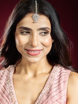 Niscka - Silver Rhodium Plated White American Diamond Maang-Tikka