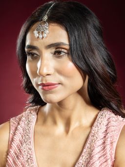 Niscka - Silver Rhodium Plated White American Diamond & Pearl Maang-Tika