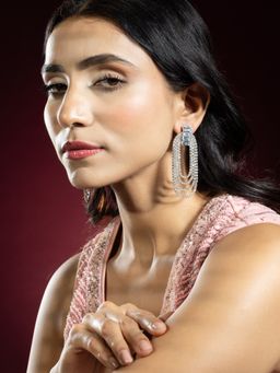 Niscka - White CZ Stone Gleaming Circles Designer Earrings