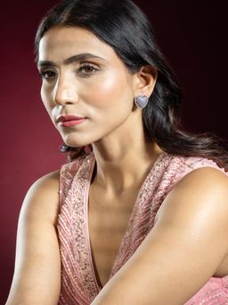 Niscka - Purple & White American Diamond Silver Heart-Shaped Earrings