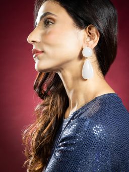 Niscka - White Marble Water Drop Style Dangler Earrings