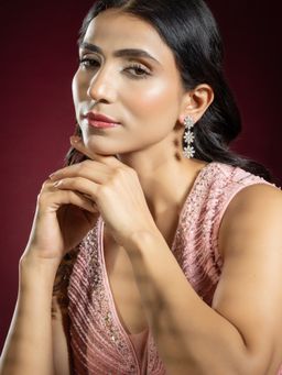 Niscka - White and Yellow Floral Design American Diamond Drop Earrings