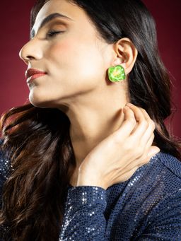 Niscka - Green & Yellow Floral Epoxy Stud Earrings