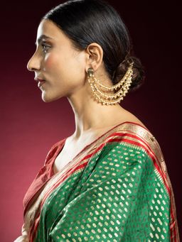 Niscka - 24K Gold-Plated Pearls and Petal Triple Layer Earring Chain