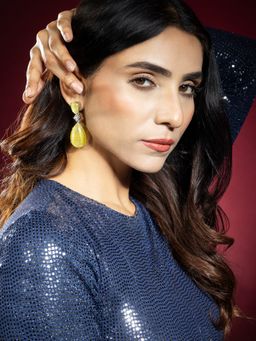 Niscka - Silver Rhodium Plated Yellow Water Drop Earrings