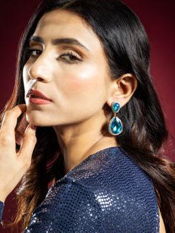 Niscka - Blue Water Drop Earrings with White CZ Stones