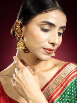 Niscka - 24K Gold-Plated Traditional Peacock Ruby and Emerald Jhumka Earrings