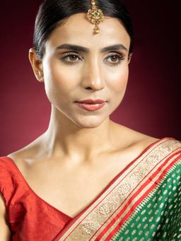 Niscka - 24K Gold-Plated Ruby and Emerald Bridal Maang -Tika