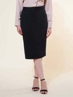 Jaey - Women Black Straight Formal Midi Skirt