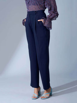 Jaey - Women Navy Blue Overlap Band Trouser
