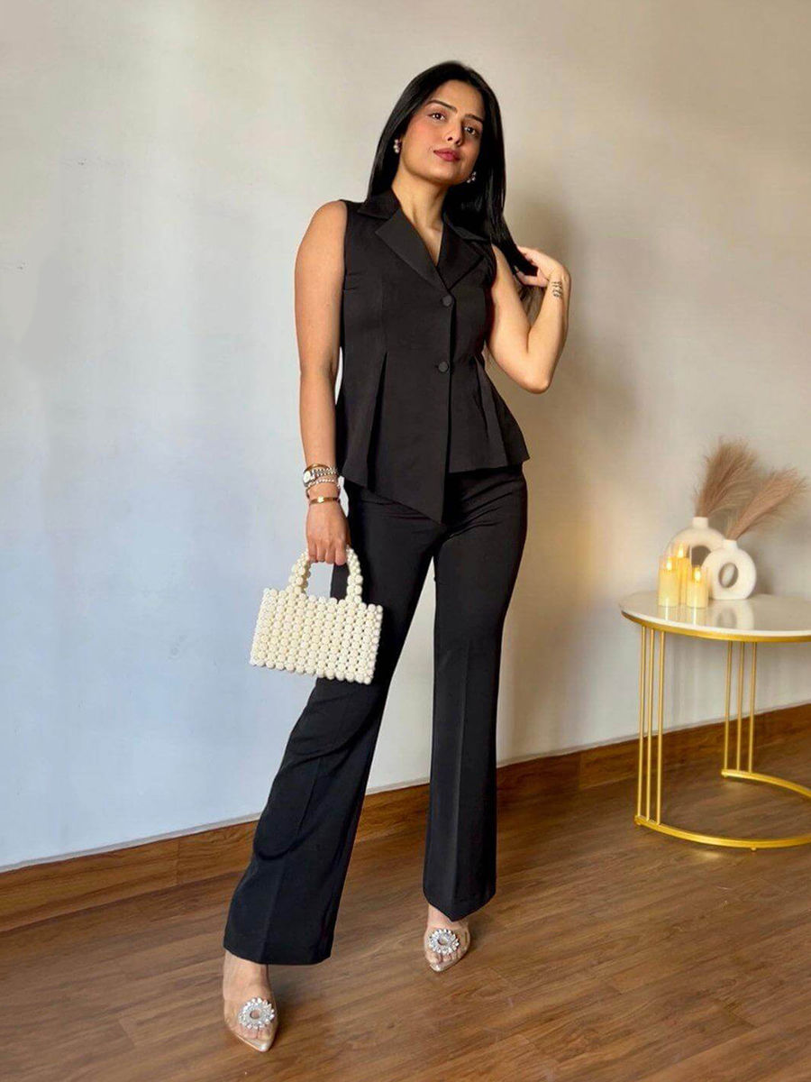 Women Black Asymmetrical Co-Ord Woman Dress