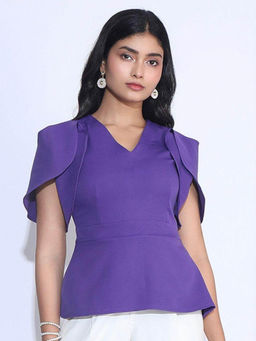 Jaey - Women Purple Tulip Sleeve Peplum Top