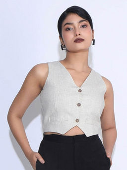 Jaey - Women Ivory Linen Blend Waist Coat