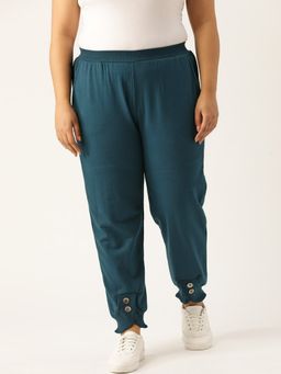 theRebelinme - Plus Size Women Teal Solid Color Knitted Fleece Winter Joggers