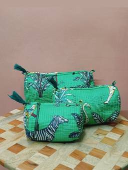 House of Gulab - Green Waterproof Lining Cosmetic Pouch