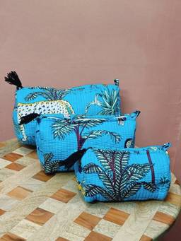 House of Gulab - Blue Waterproof Lining Cosmetic Pouch