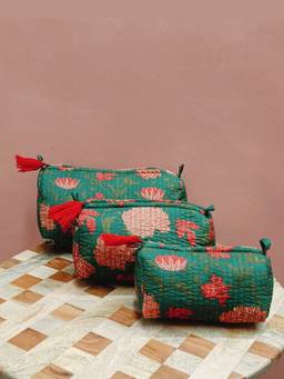 House of Gulab - Green Waterproof Lining Cosmetic Pouch