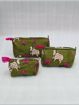 House of Gulab - Green Waterproof Lining Cosmetic Pouch