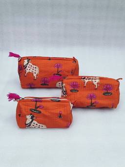 House of Gulab - Orange Waterproof Lining Cosmetic Pouch