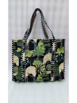 House of Gulab - Black Handblock Printed Quilted Tote Bag