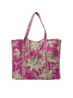 House of Gulab - Pink Handblock Printed Quilted Tote Bag